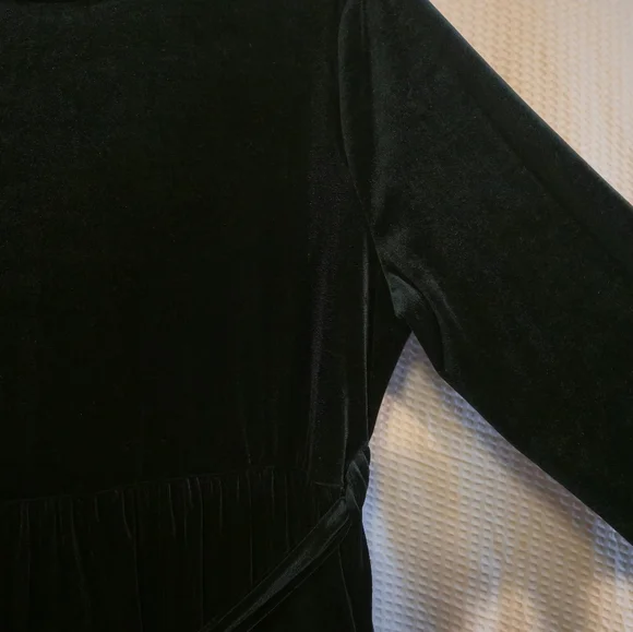Zattcas Elegant Velvet Velour Dark GREEN Long Sleeve Maxi Dress Belt Pockets XXL - Picture 2 of 5